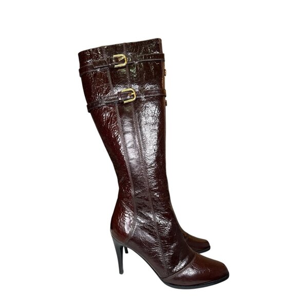 Claudia Ciuti Brown Leather Knee High Stiletto Boots Made in Italy 8.5 M NWOT - Picture 1 of 7